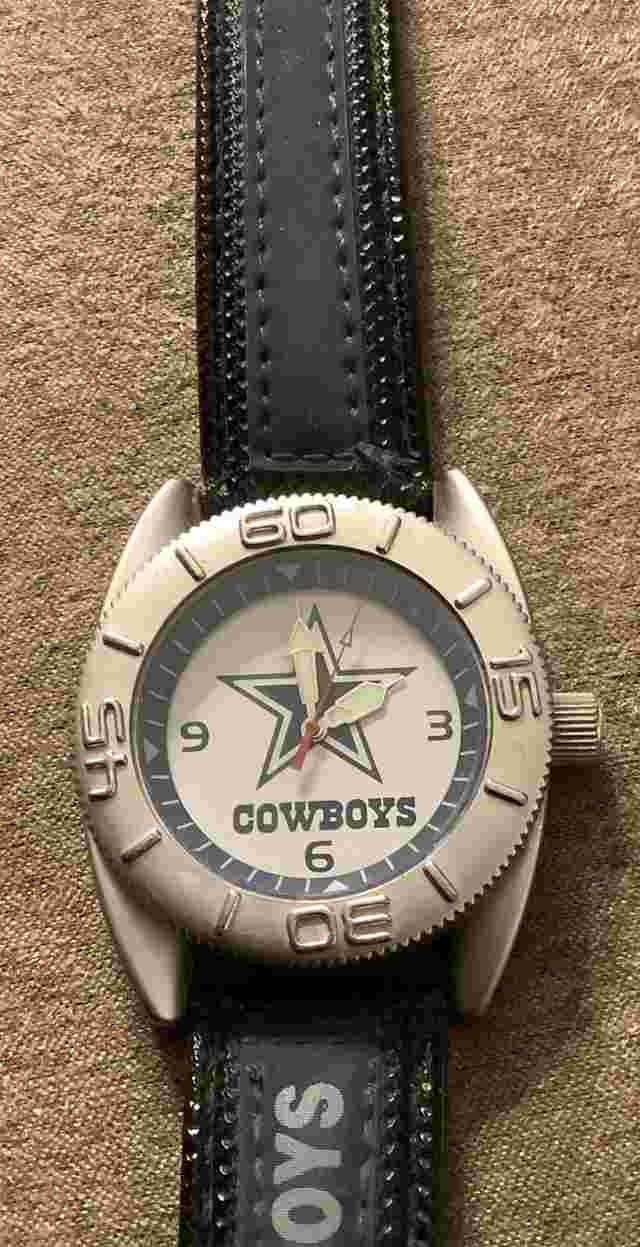 VINTAGE DALLAS COWBOYS STAINLESS STEEL Blue Logo Band WATCH