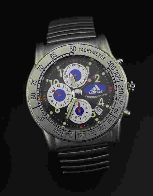 Adidas Vintage Chronograph Tachymetre Lume Date Dial Stainless Steel Men’s Watch