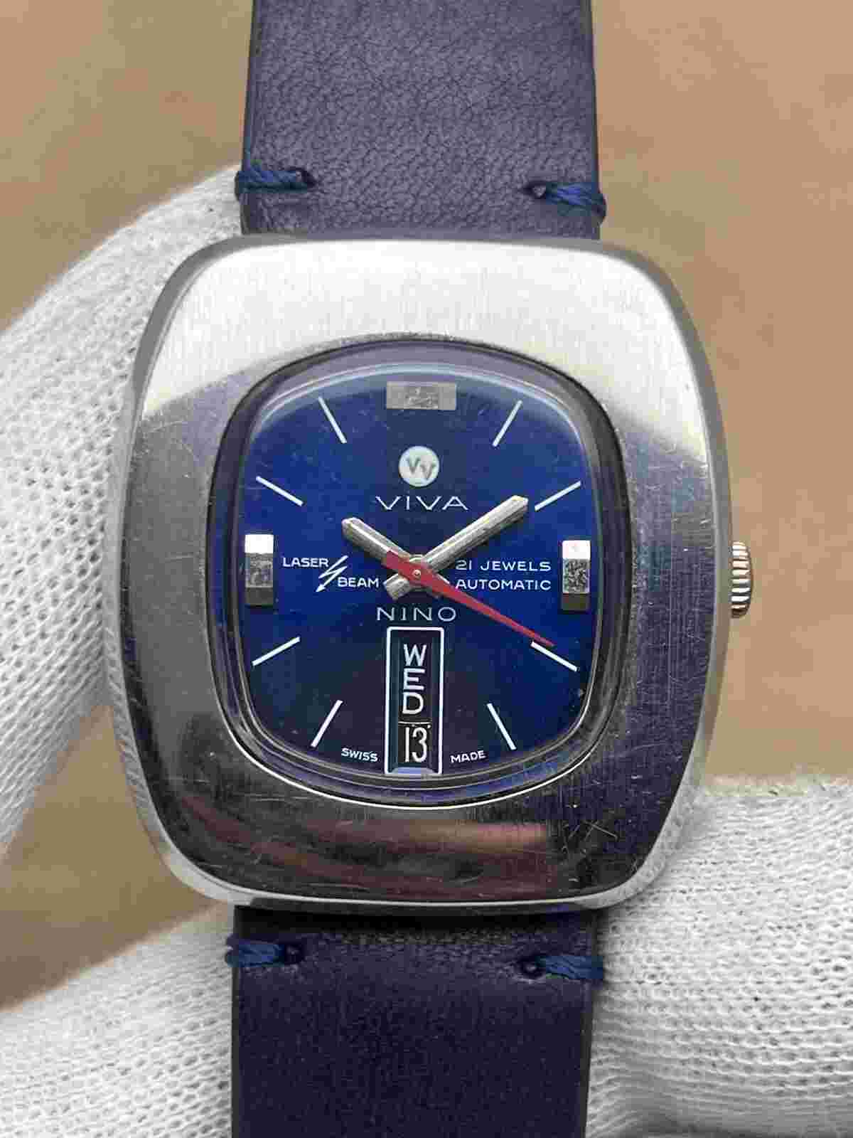 Vintage VIVA NINO Automatic 21 Jewels Day/Date Laser Beam Swiss Made Men's Watch