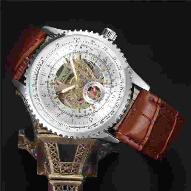 Sewor Skeleton Mechanical Automatic Mens Fashion gents Silver Watch Analog New