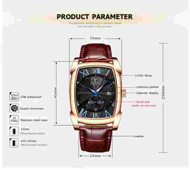 CHENXI Men Rectangle Watch Roman Numerals Male Fashion Leather Sport Wristwatch