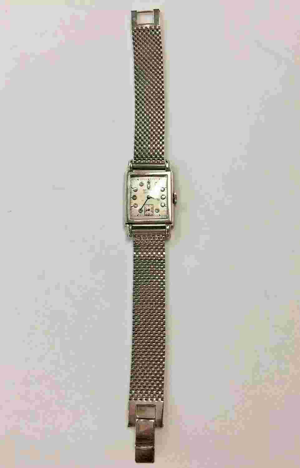 Vintage 14k White Gold Gotham Deluxe Watch with Diamonds, 17 jewel