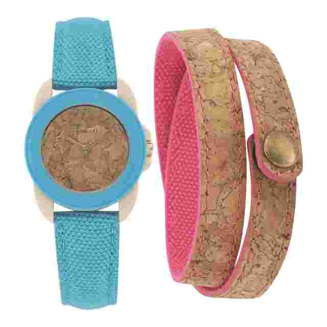2 PC SPROUT PINK,BLUE,GREEN YELLOW,FABRIC CANVAS BAND+BRACELET SET WATCH-ST/1064