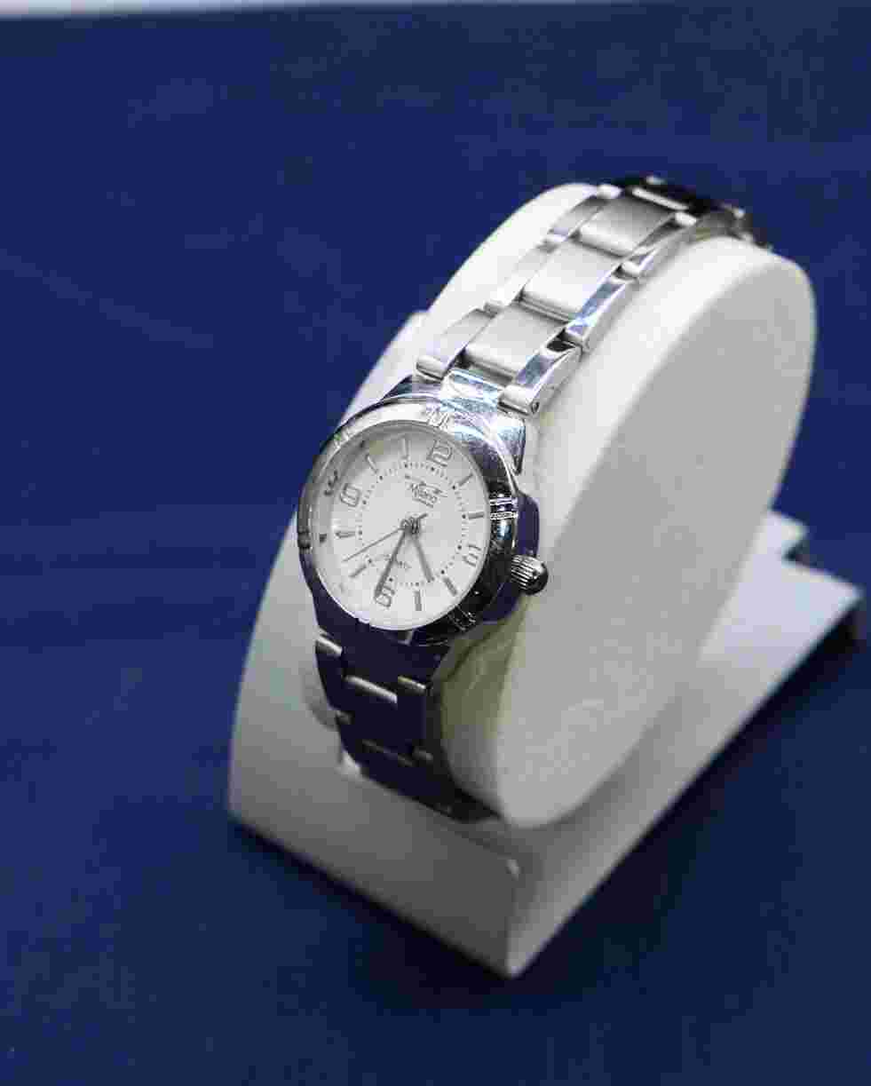Milano Womans White Dial Round Silver Tone Case Stainless Steel Band Watch