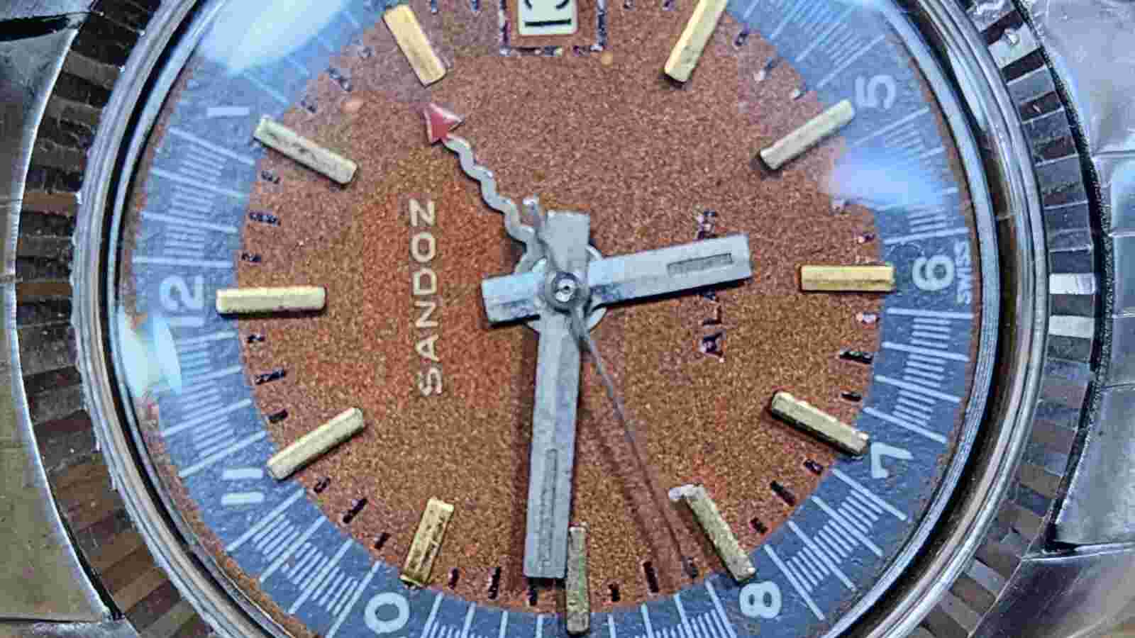 Rare Vintage Sandoz Alarm Brown Dial Manual Wind Men's 35mm Watch