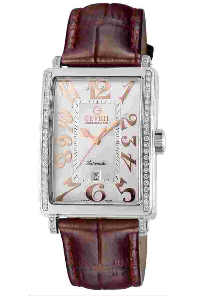 Gevril Women's 6208RE Glamour Automatic Diamond Leather Date Wristwatch