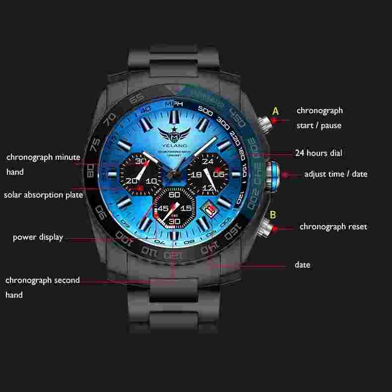 YELANG Men Chronograph Watch Sport Luminous Quartz Wristwatch 10ATM Military