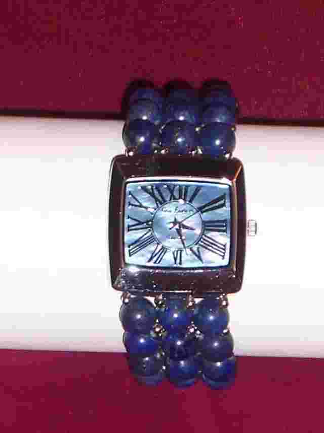 Genuine Beaded Lapis Stretchable Watch Bracelet Square face by Gem Essence  NEW