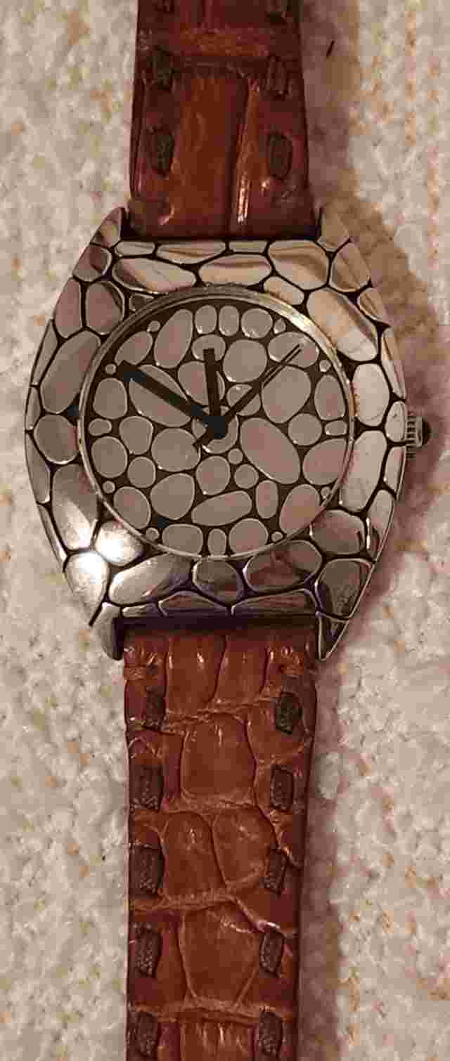 John Hardy Sterling Kali Pebble Collection Watch Saltwater Crocodile Strap