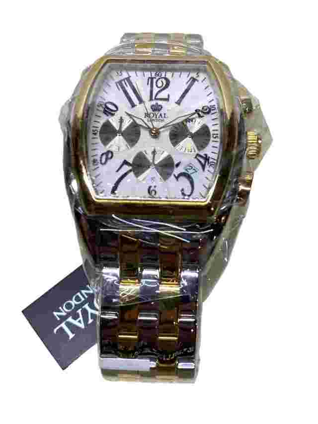 NWT Men’s Royal London Chronograph Silver Gold watch 41221-10 Water Resistant 36