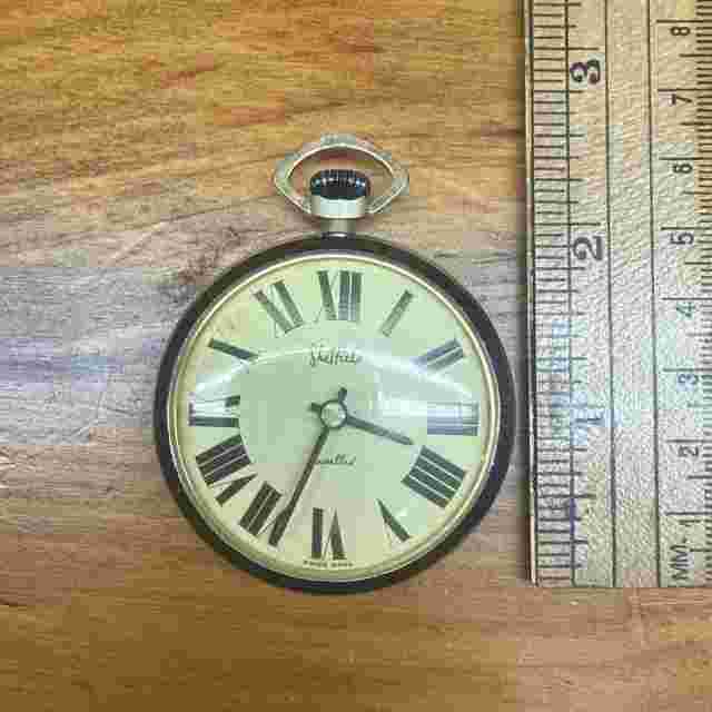 Vintage Sheffield Pocket Watch Black  Mechanical Wind Ivory Colored Face