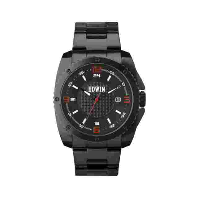 Edwin Emerge Men's 3 Hand-date Watch Black Stainless Steel Case and Band