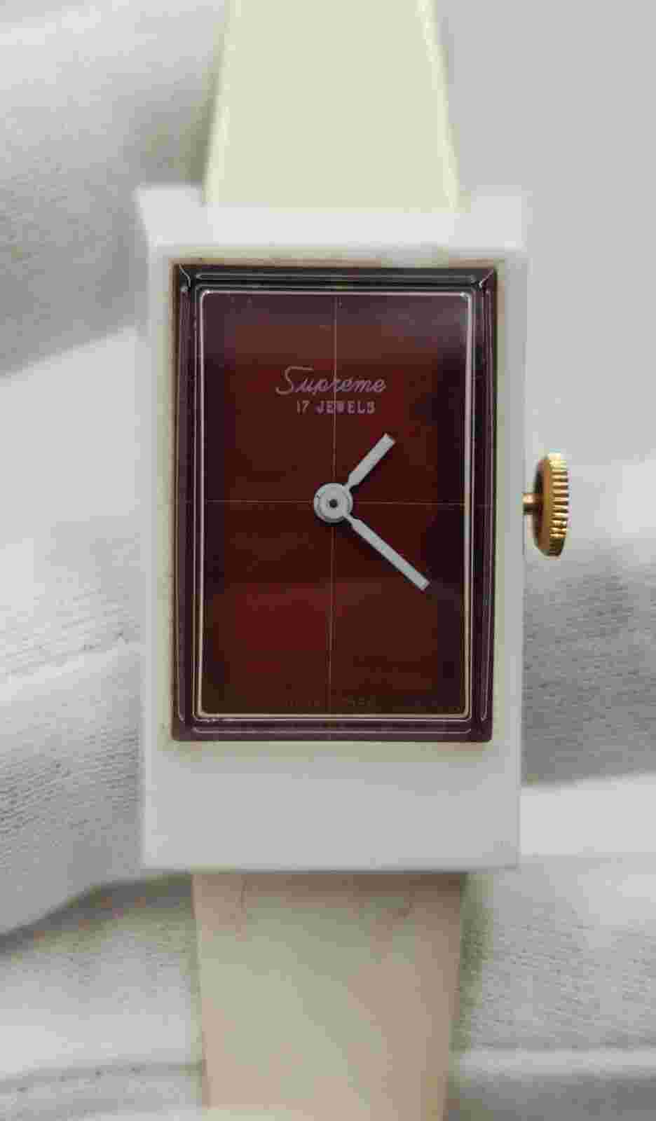 Supreme Ladies White Case w/ Red Dial Mechanical Watch - FOR PARTS / REPAIR