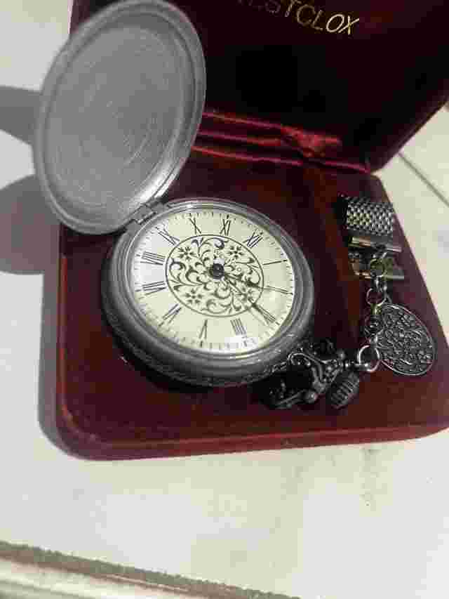 Vintage 1970’s Westclox Train Pocket Watch & Chain w/Original Box