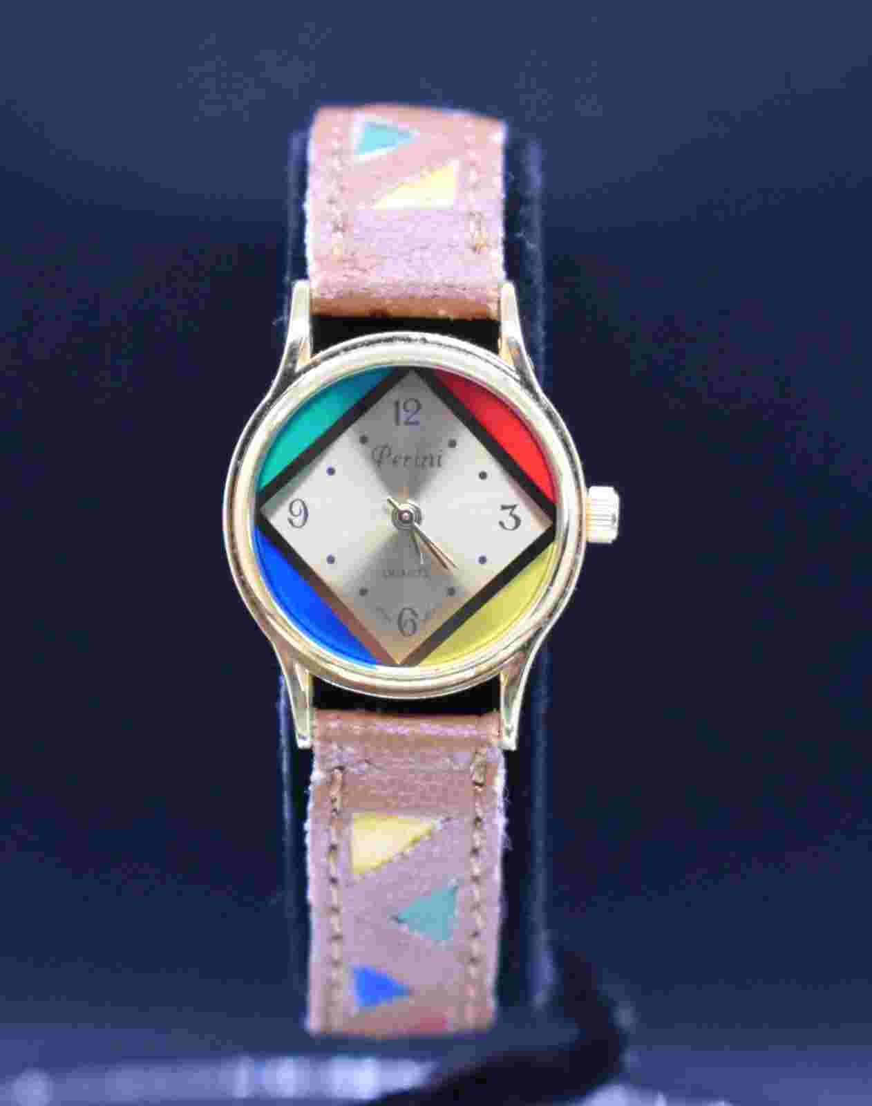 PERINI Rainbow Colors Glass Watch Women Gold Tone NEW BATTERY