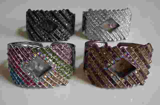 Women silver, bronze, multicolor finish stone party bridal bangle fashion watch