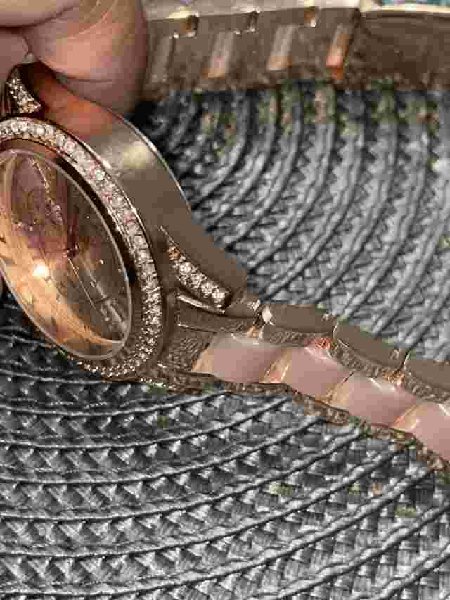 Vintage Valletta Watch Rose Gold Tone Rhinestone Stainless Steel Band Working