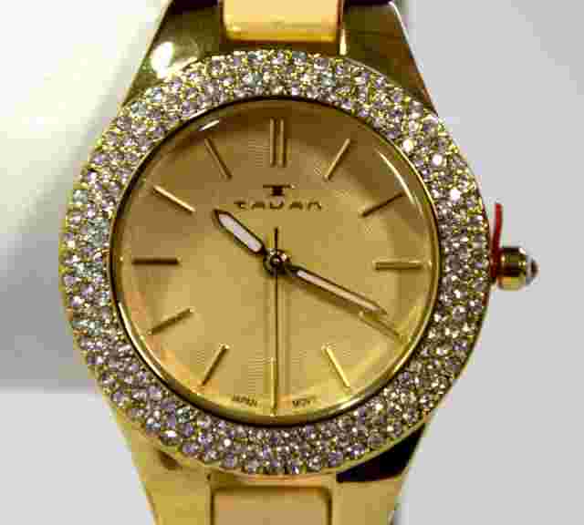 NEW Tavan 1432 Womens Alvilda Crystal Bezel Gold Guilloche Dial Cream/Gold Watch