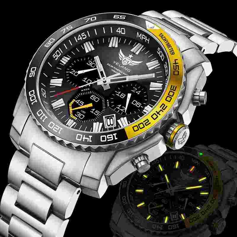 YELANG Men Chronograph Watch Sport Luminous Quartz Wristwatch 10ATM Military