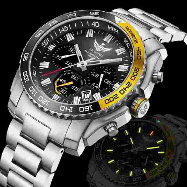 YELANG Men Chronograph Watch Sport Luminous Quartz Wristwatch 10ATM Military