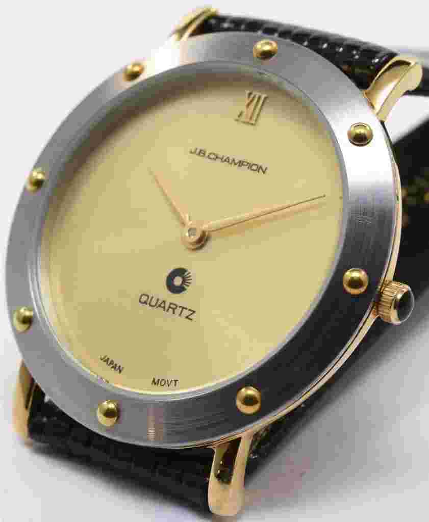 NOS 33mm Mens JB Champion Two Tone SERVICED Watch Gold Dial Lizard Calf Strap