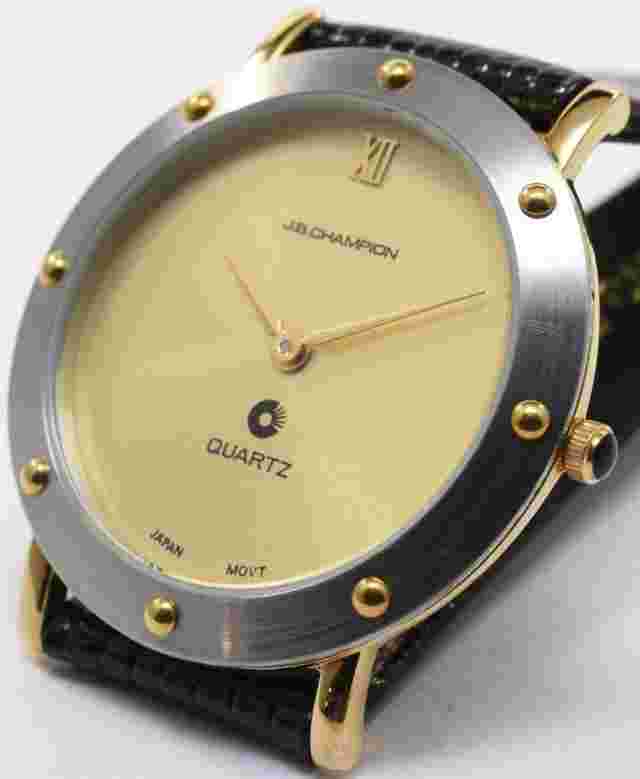 NOS 33mm Mens JB Champion Two Tone SERVICED Watch Gold Dial Lizard Calf Strap