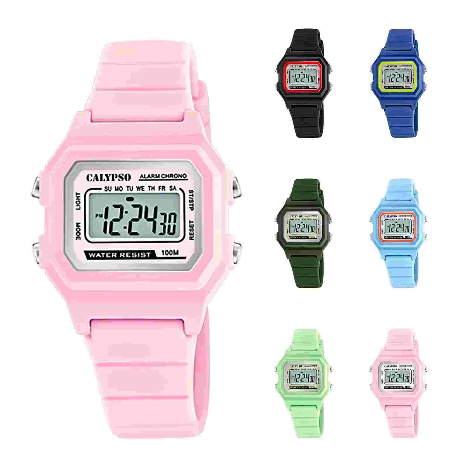 Calypso Rectangle Kids Digital Watch, Alarm, Light, Chromo, Boys / Girls - K5802
