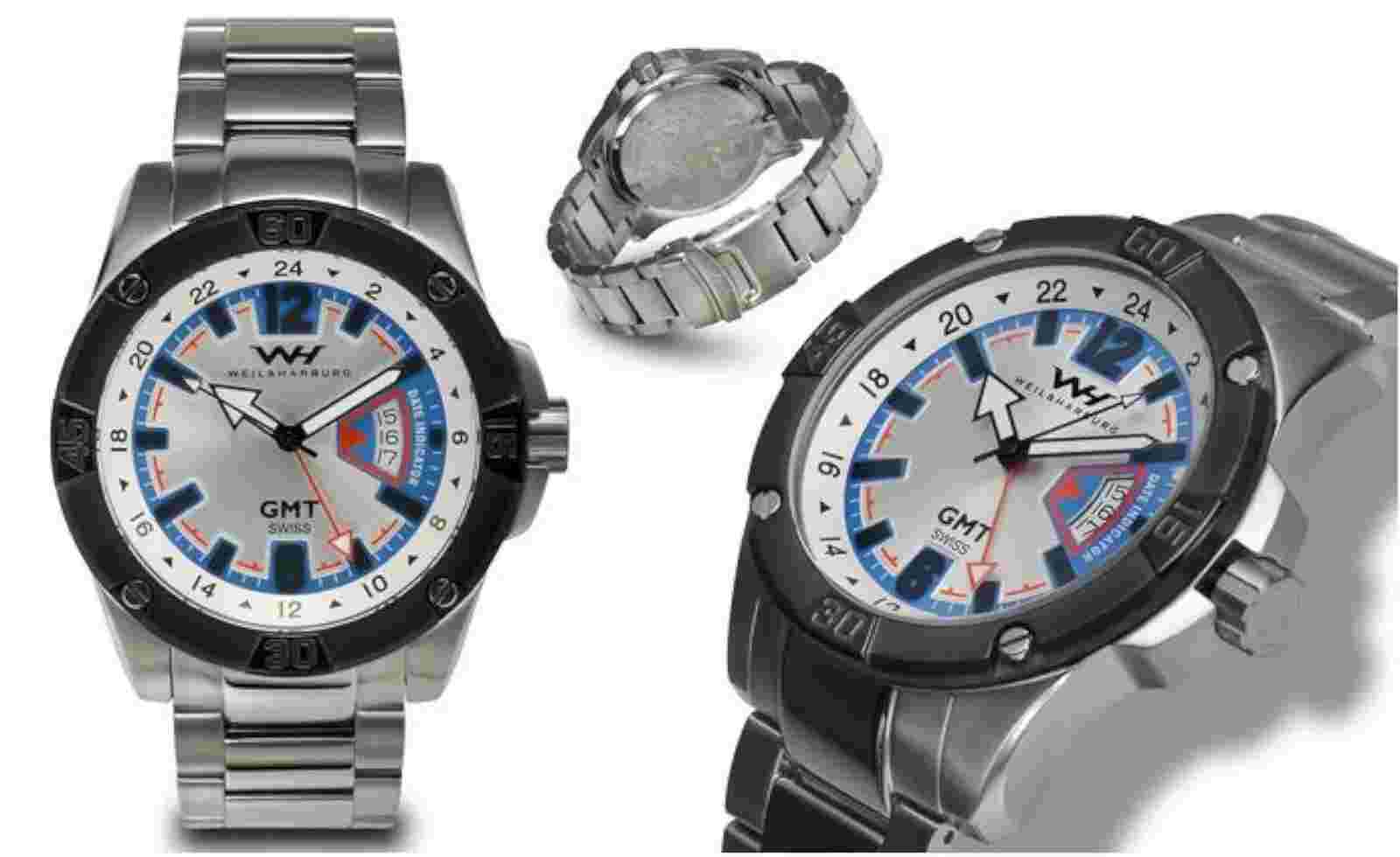 NEW Weil & Harburg 14084 Men's GMT Silver Dial W/Blue Bezel Base Two Tone Watch