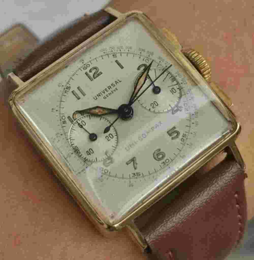 Early Elegant Universal Geneve 14k Gold VINTAGE WATCH Gent's Square Uni-Compax