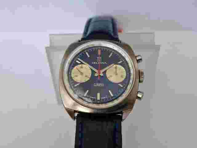 Delbana Chronograph Blue Dial Manual Wind-Chromeplated Case-Valjoux 7733.