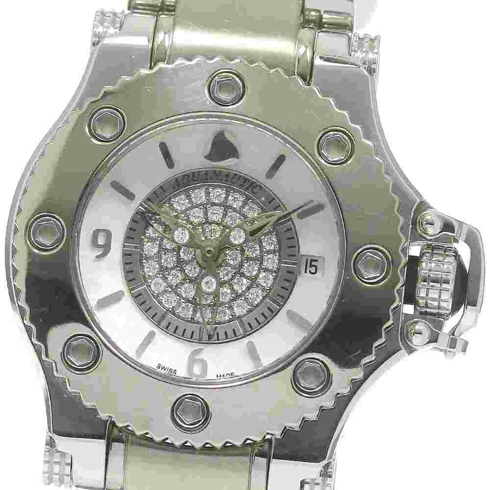 AQUANAUTIC First Coudar Date Diamond Quartz Ladies SS White Shell Case W 29mm