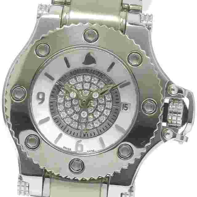 AQUANAUTIC First Coudar Date Diamond Quartz Ladies SS White Shell Case W 29mm