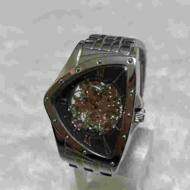 COGU Automatic Watch Triangle Case Skeleton Dial Silver/Black, Open Heart