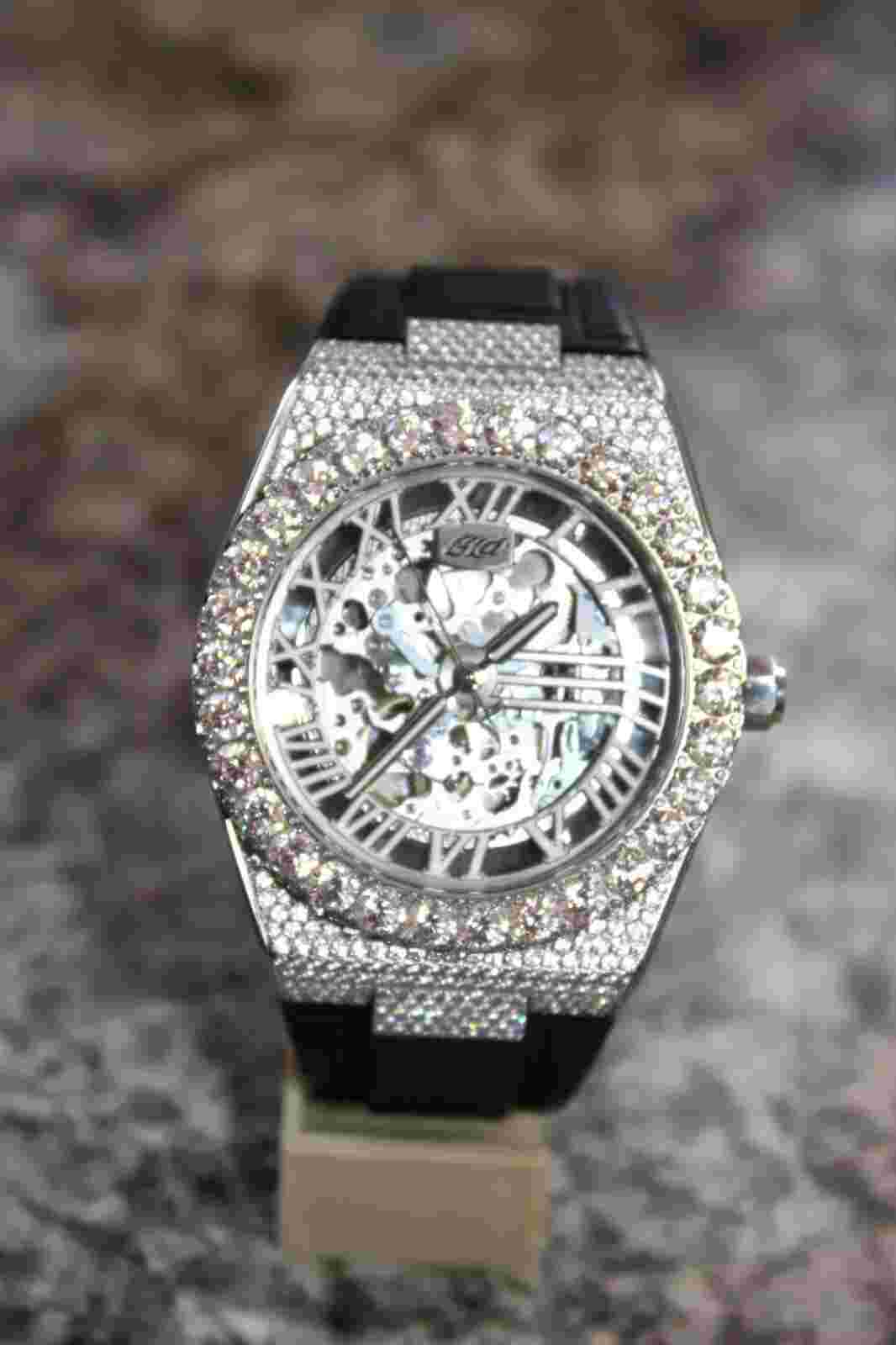 GLD 42MM Iced Alpha Era® Luminous Skeleton 316 w/ Rubber Strap Watch