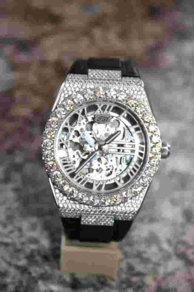 GLD 42MM Iced Alpha Era® Luminous Skeleton 316 w/ Rubber Strap Watch