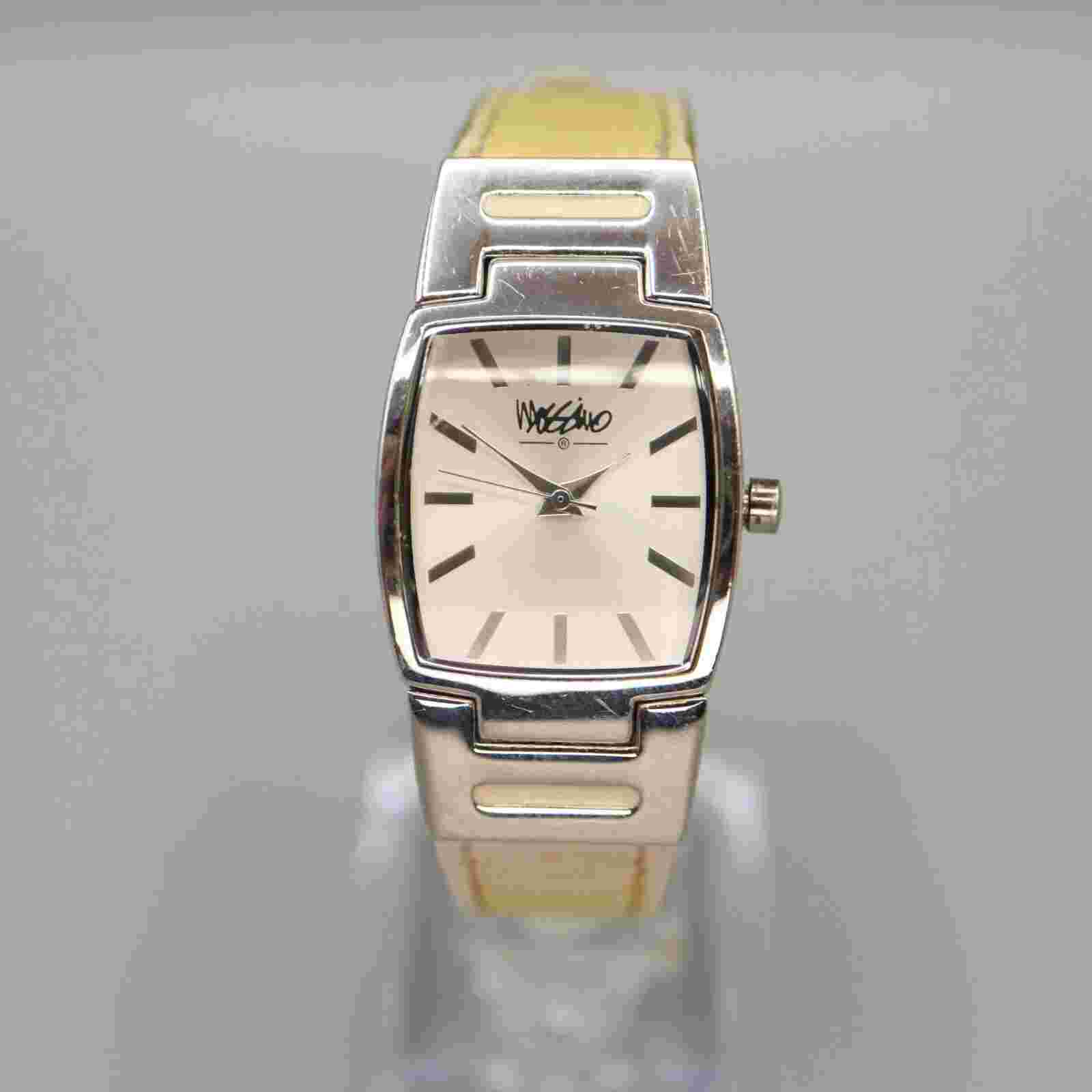 Mossimo Silver Tone Square Barrel Watch Yellow Leather Strap w New Battery