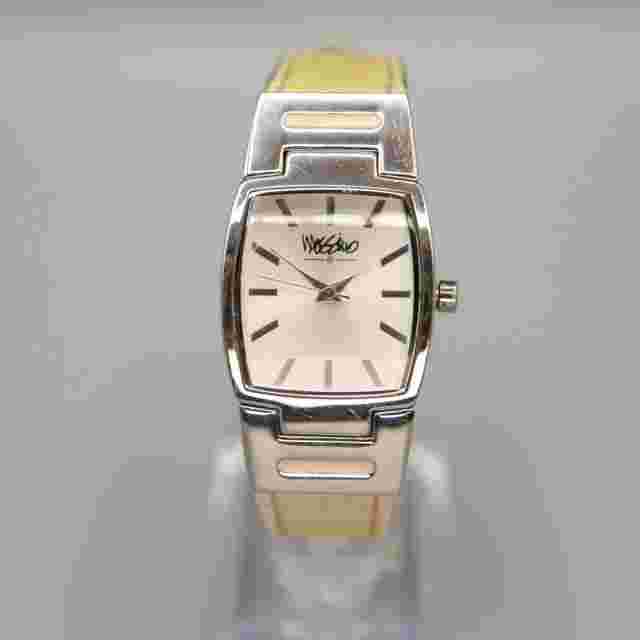 Mossimo Silver Tone Square Barrel Watch Yellow Leather Strap w New Battery