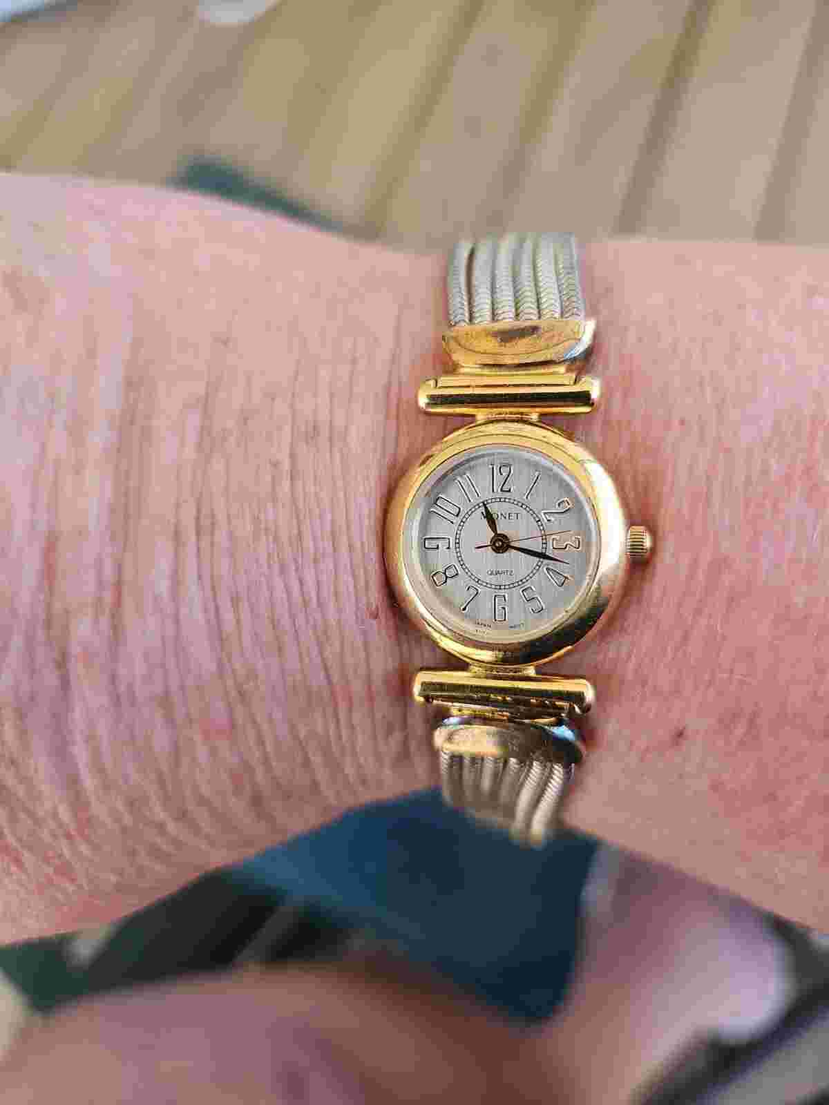 Monet Womens Watch 7" Gold Tone Dressy Watch