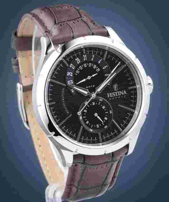 Festina Retro F165734 Mens Brown Leather Strap Black Analog Dial Quartz Watch