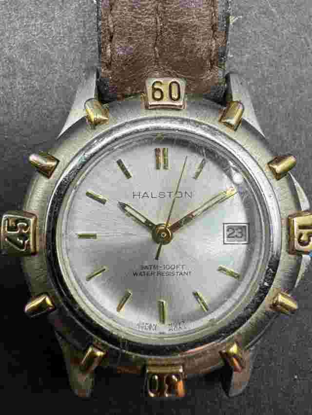 Vtg Halston Men’s Gold Tone Quartz Watch 293-2015 Swiss Mov't For Parts/Repair