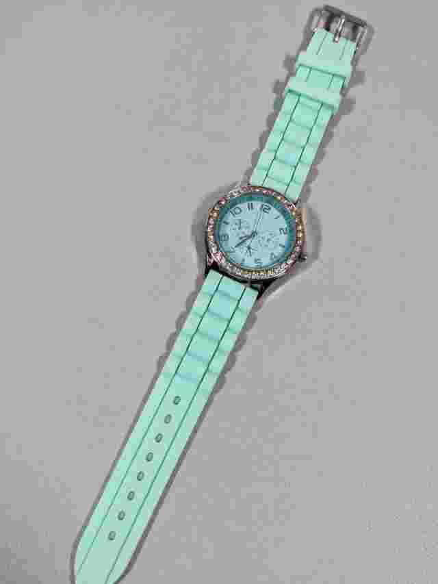 Darice Green Silicone Band Crystal Accent Round Watch Womens