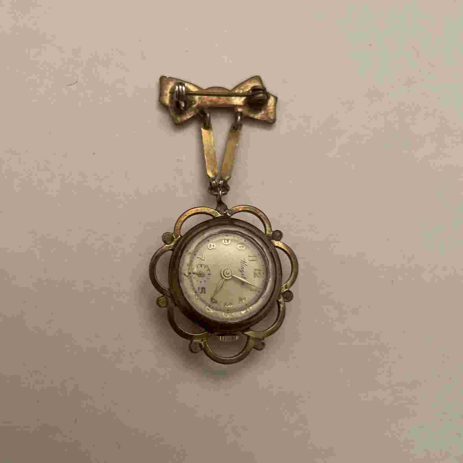 vintage Kingston Swiss Watch enamel guilloche And Brooch, Gold Plated