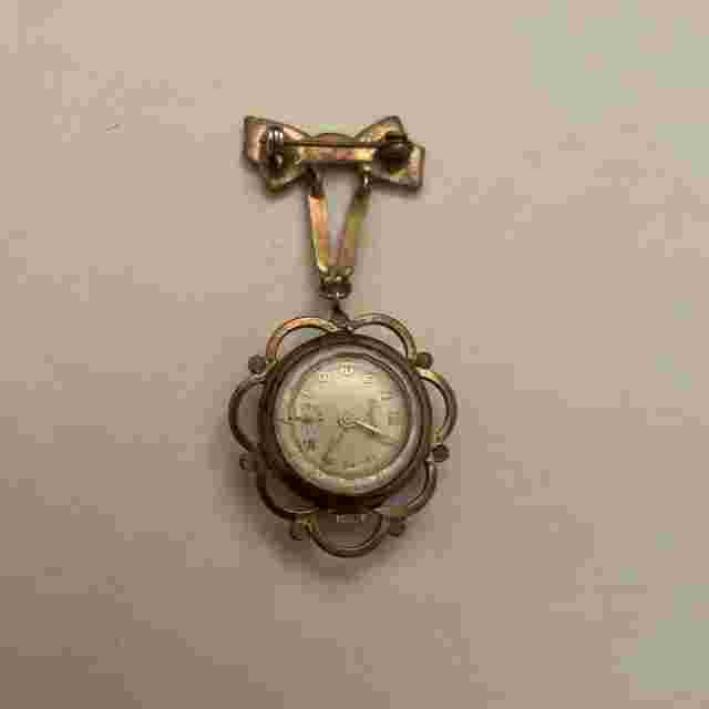 vintage Kingston Swiss Watch enamel guilloche And Brooch, Gold Plated