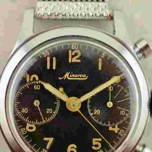 C.1940 Vintage Minerva WaterProof Chronograph ref. 1335 cal. 13-20CH steel watch