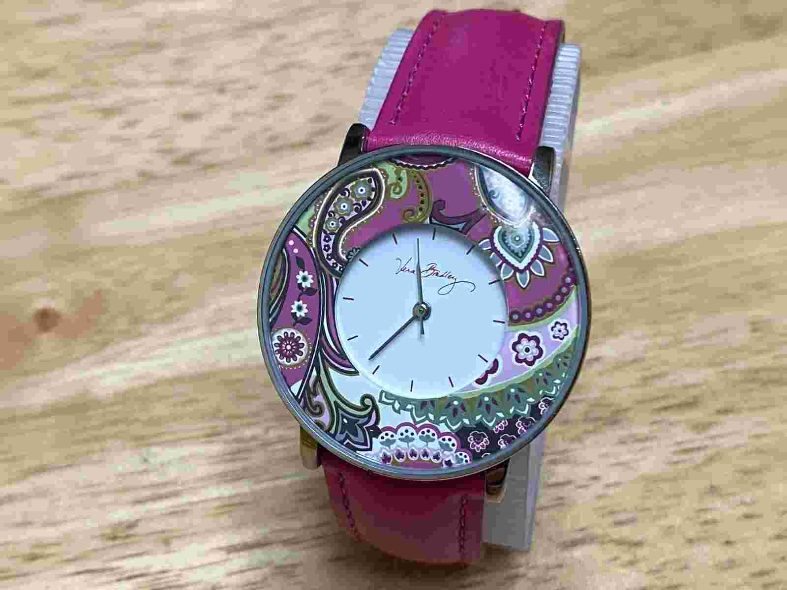 Vera Bradley Quartz Watch Lady Silver Pink Japan Movt Leather Analog New Battery