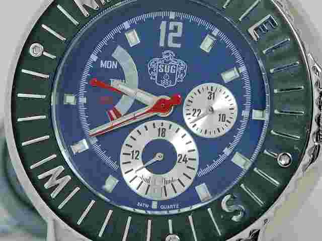 NEW SUG  MULTI FUNCTION STEEL BLUE ANALOG FLYBACK WATCH W/SEIKO QUARTZ MOVEMENT
