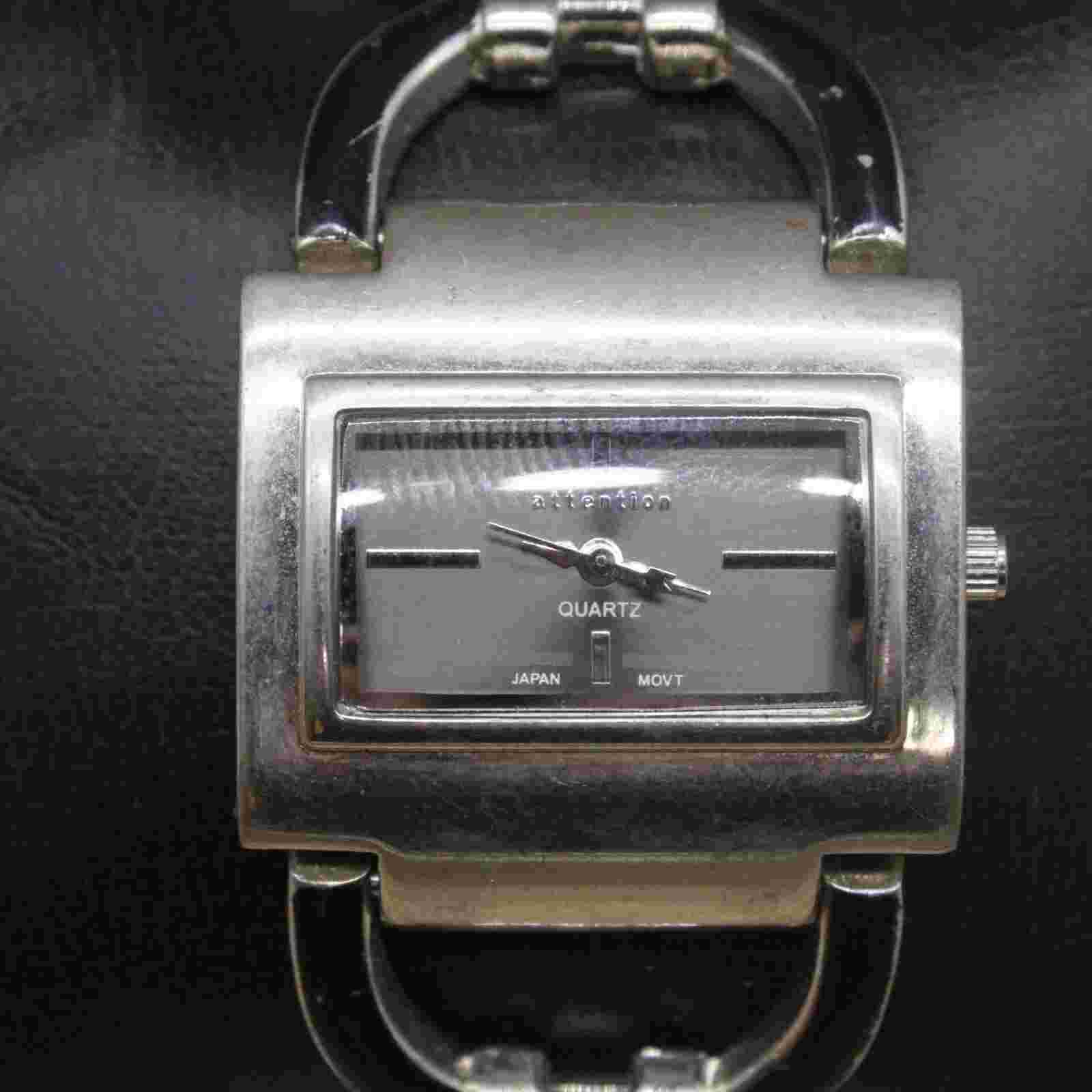 Vintage Attention Watch Womens Silver Tone Stainless Steel Rectangular Dial Y2k