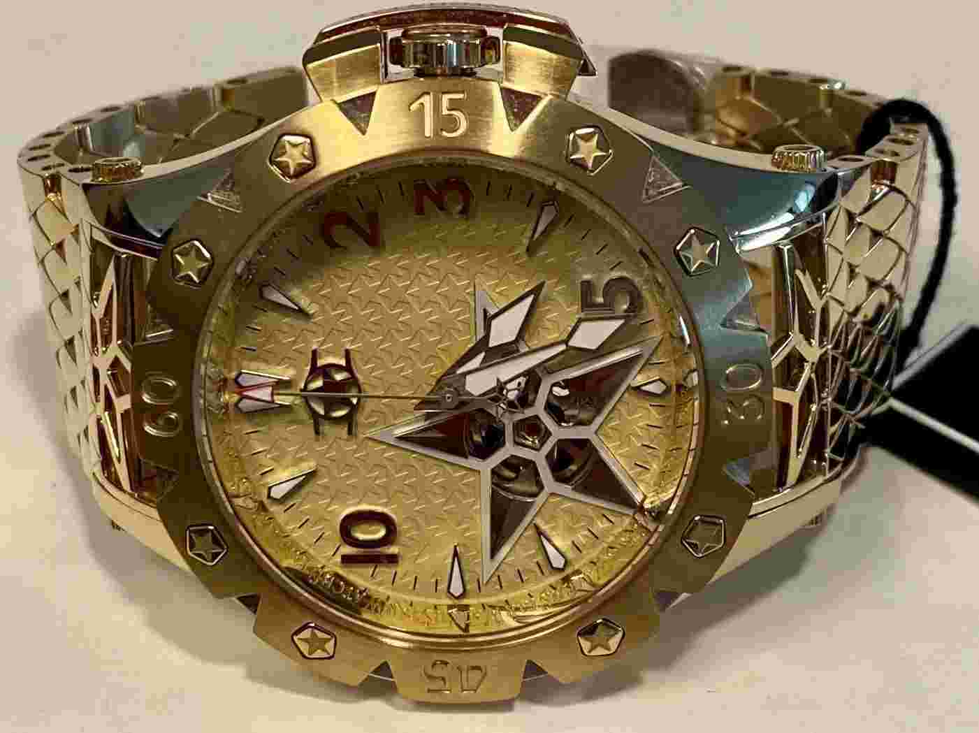 48mm Auto AMERICAN STAR Goldtone 6-diamond Shape Link Bracelet WatchStar Watch