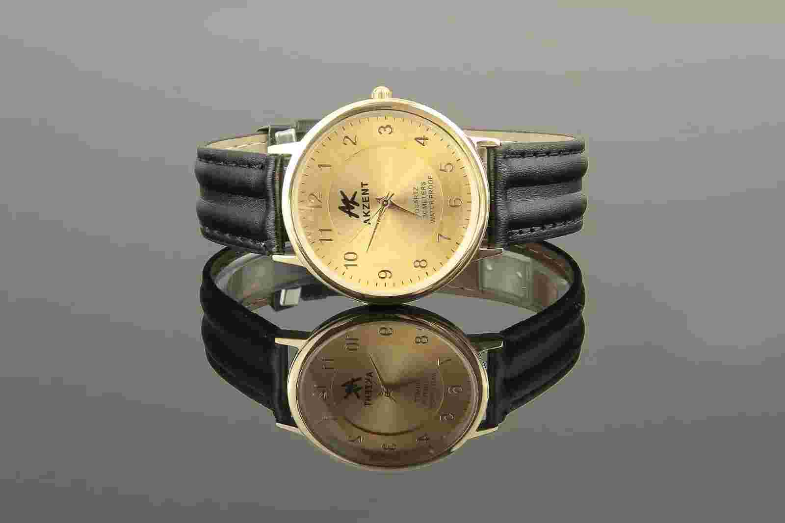 Akzent Women's Watch Gold Black With Leather Wrist Band Quartz U441