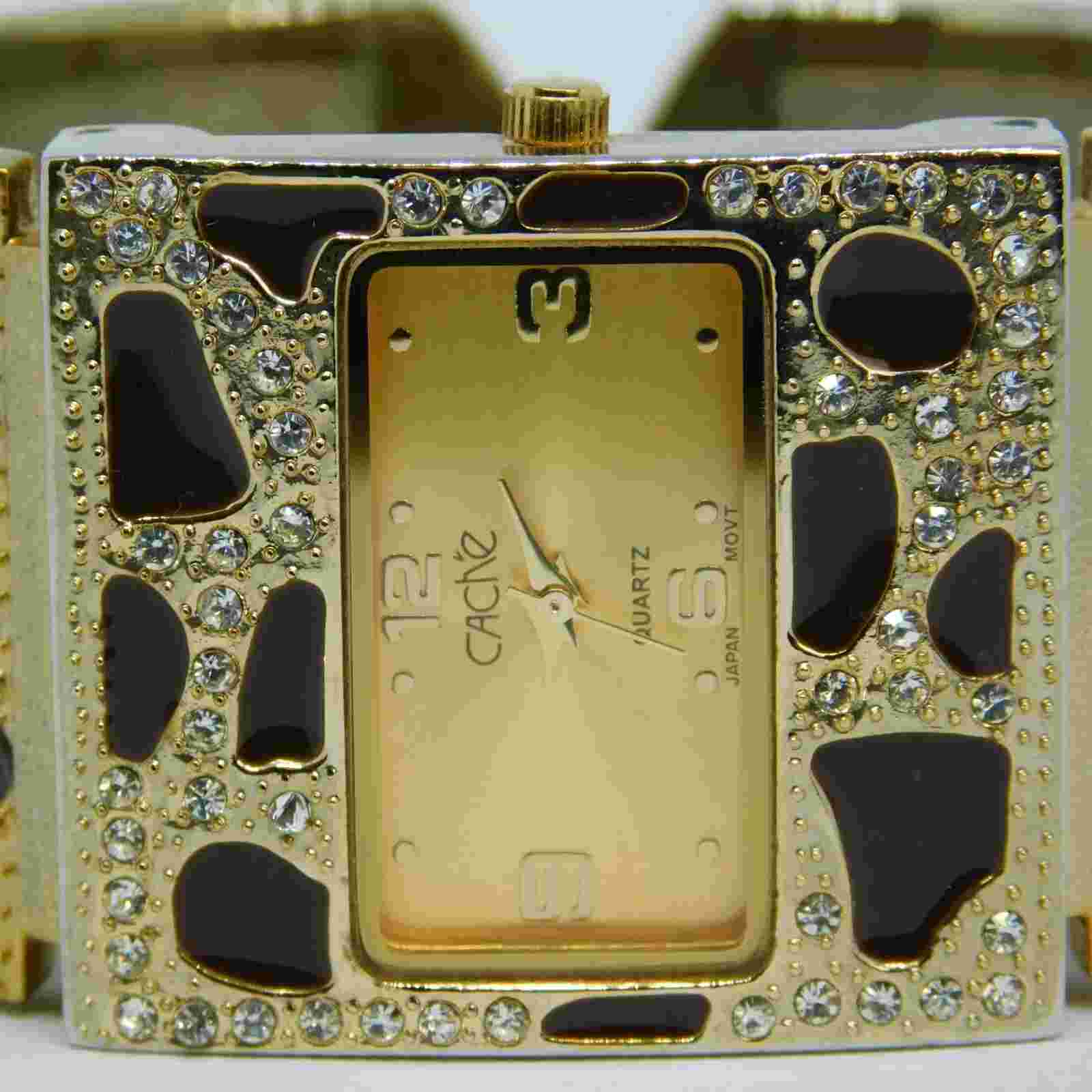 cache Two Tone Enameled Quartz Analog Women's Bracelet Watch Sz. 6" New Battery